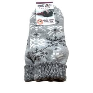 Muk Luks Slipper Socks Gray White Snowflake Fair Isle